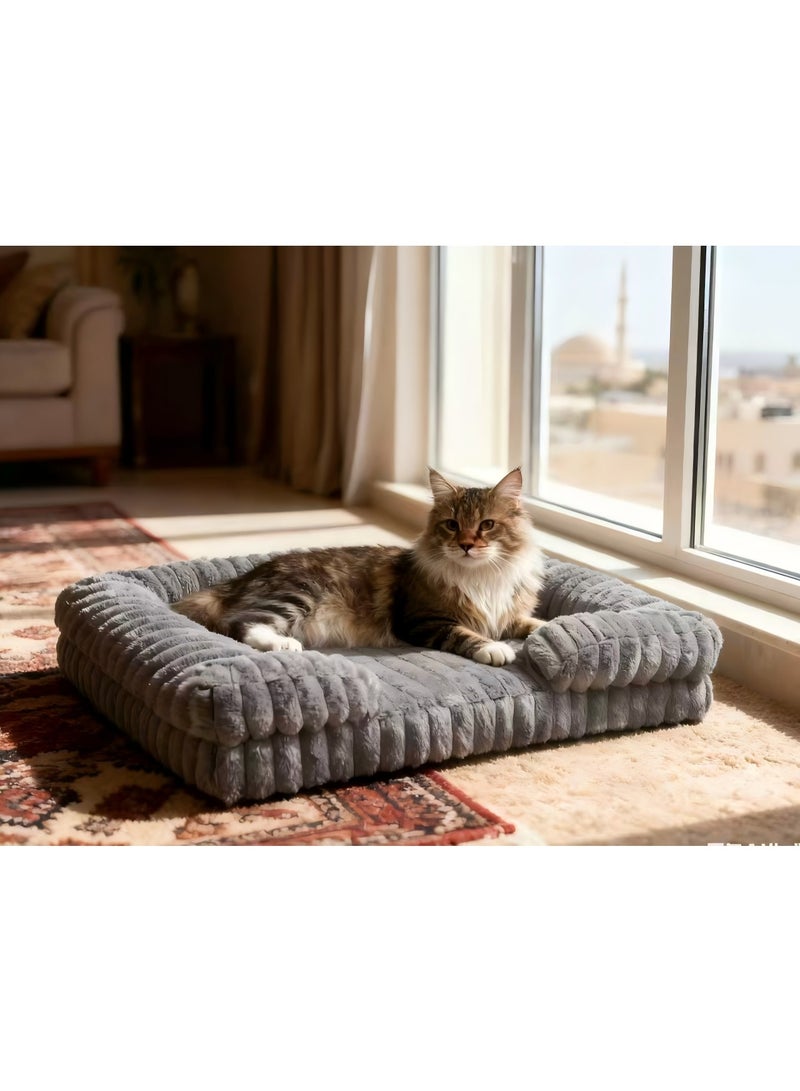 Pet Bed - Large Cat Bed Sofa - Washable Orthopedic Cat Beds and Couch with Removable Flannel Cover, Suitable for Maine Coons, Squre Pet Bed Fits up to 30kg,Grey,89cm - Image 4